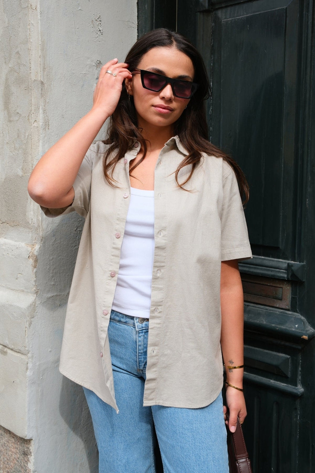 Short Sleeve Linen Shirt - Sand