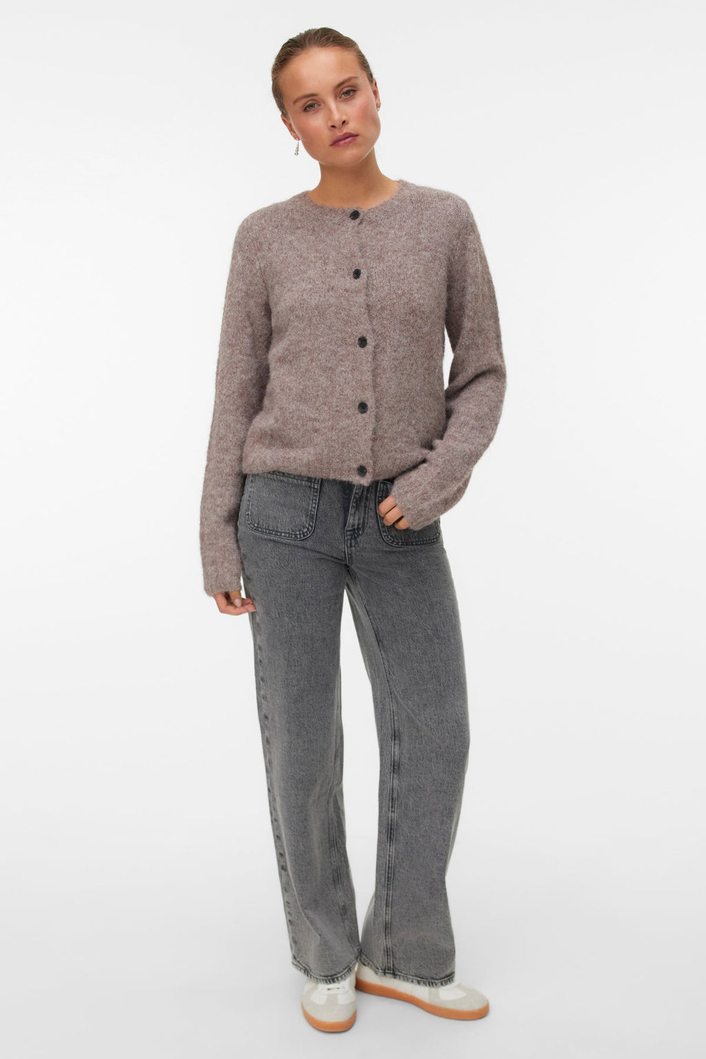 Novah O-Neck Button Cardi - hnedá šošovková melanž