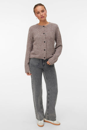 Novah O-Neck Button Cardi - hnedá šošovková melanž