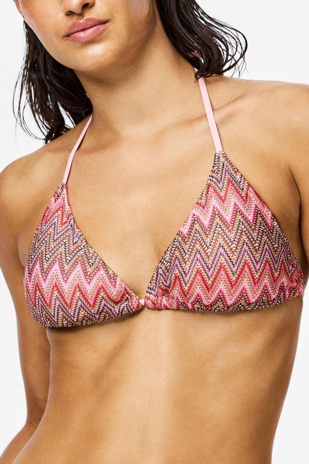 Ada Bikini Knitted Triangle Top - Rose Shadow - Jacquard Pattern
