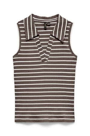 Sea Collar Top - Chocolate Martini Stripes:Snow White