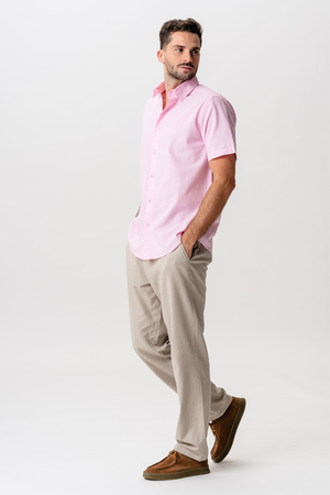 Ľanová košeľa s krátkym rukávom - svetločervená