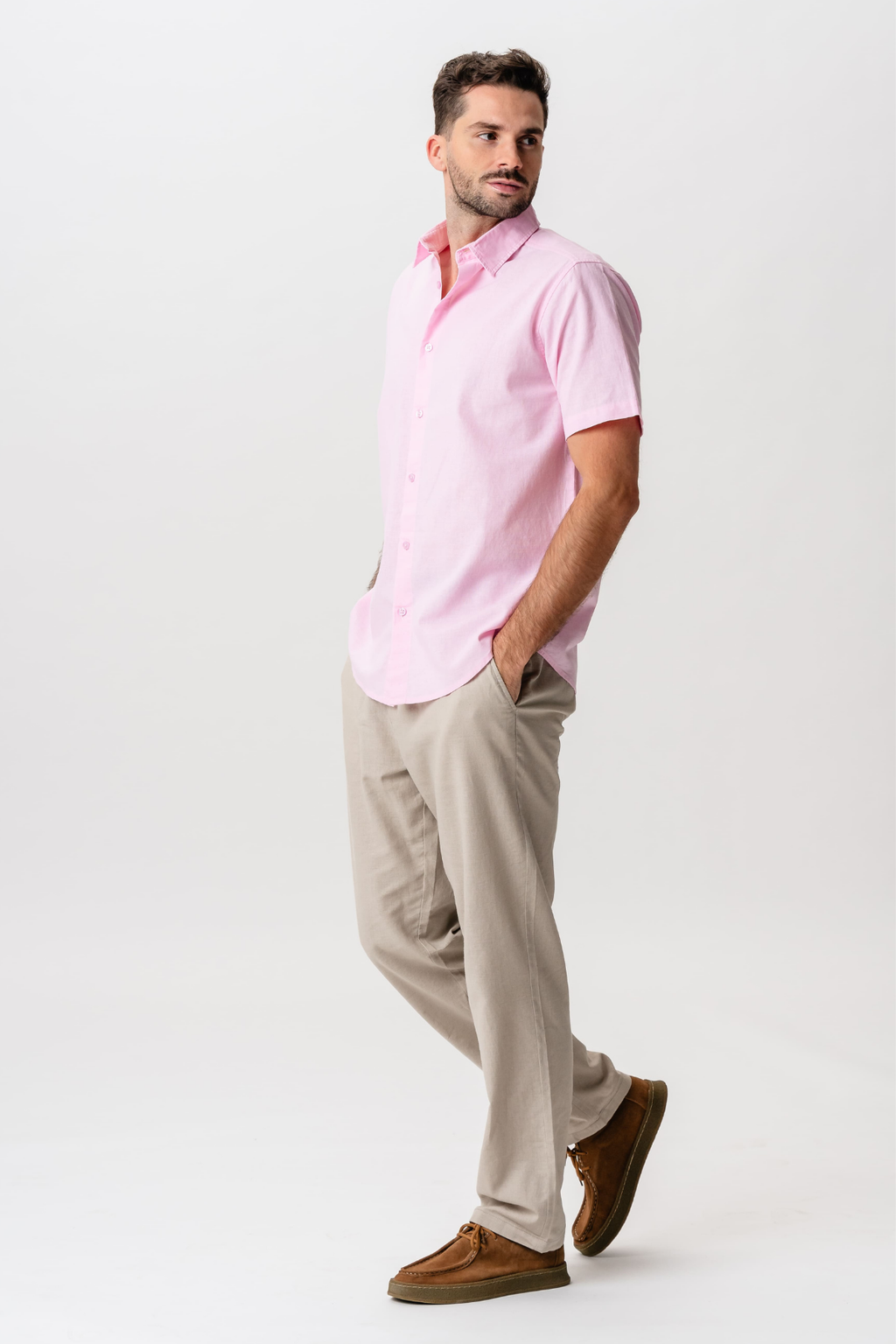 Lanena košulja kratkih rukava - svijetlo crvena