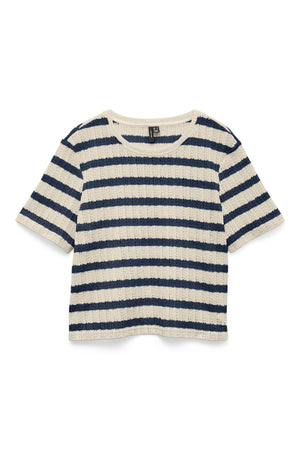 Freja Top - Birch Stripes - Navy Blazer