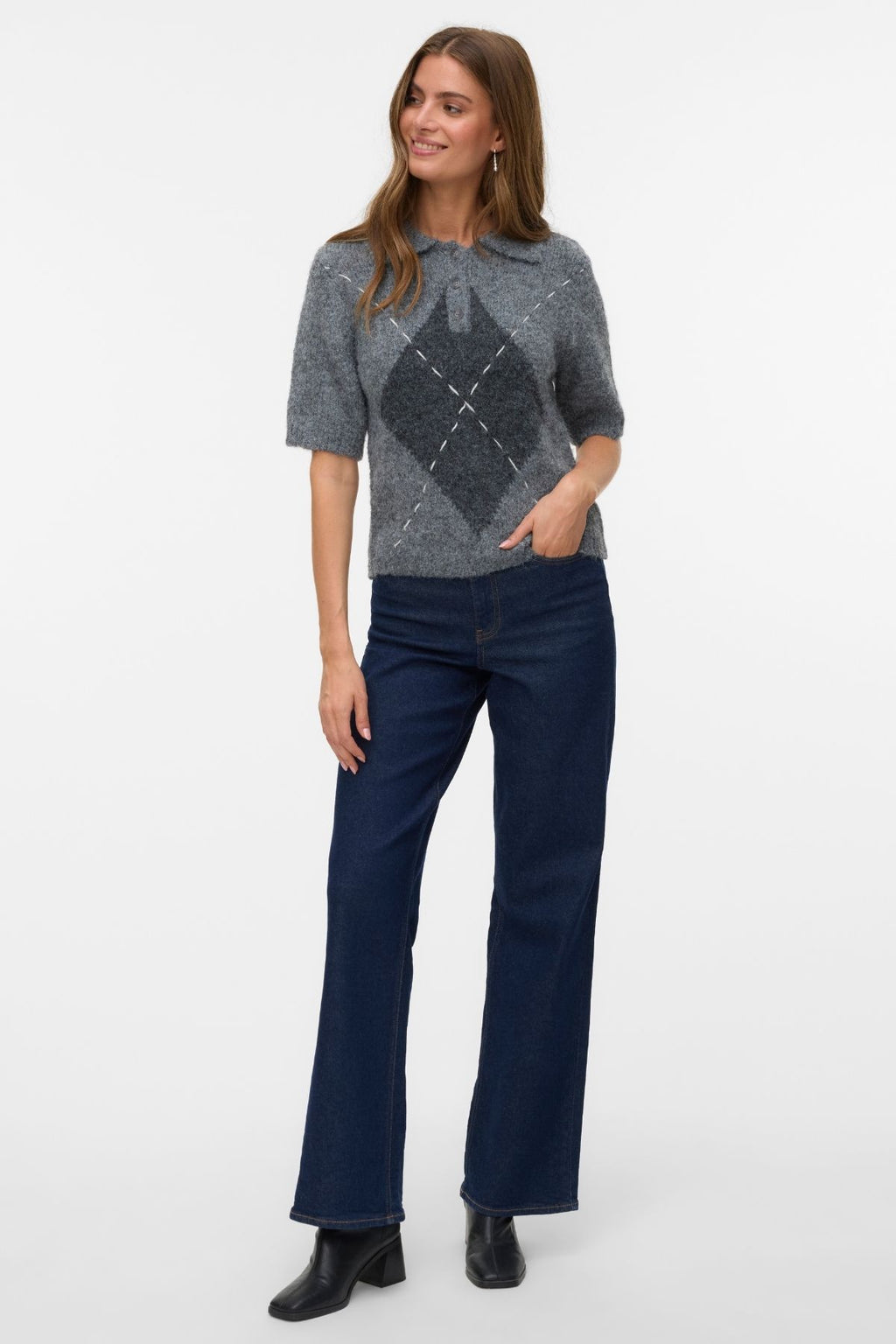 Bliss 2/4 Poloneck Pullover -  Medium Grey Melange