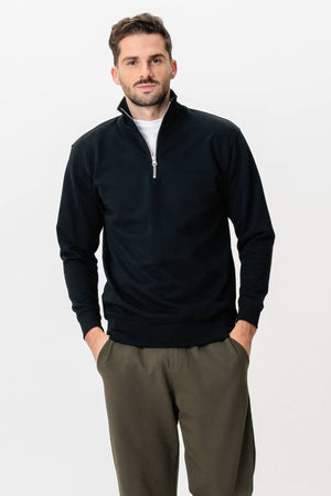 Sweatshirt leath zip - dubh
