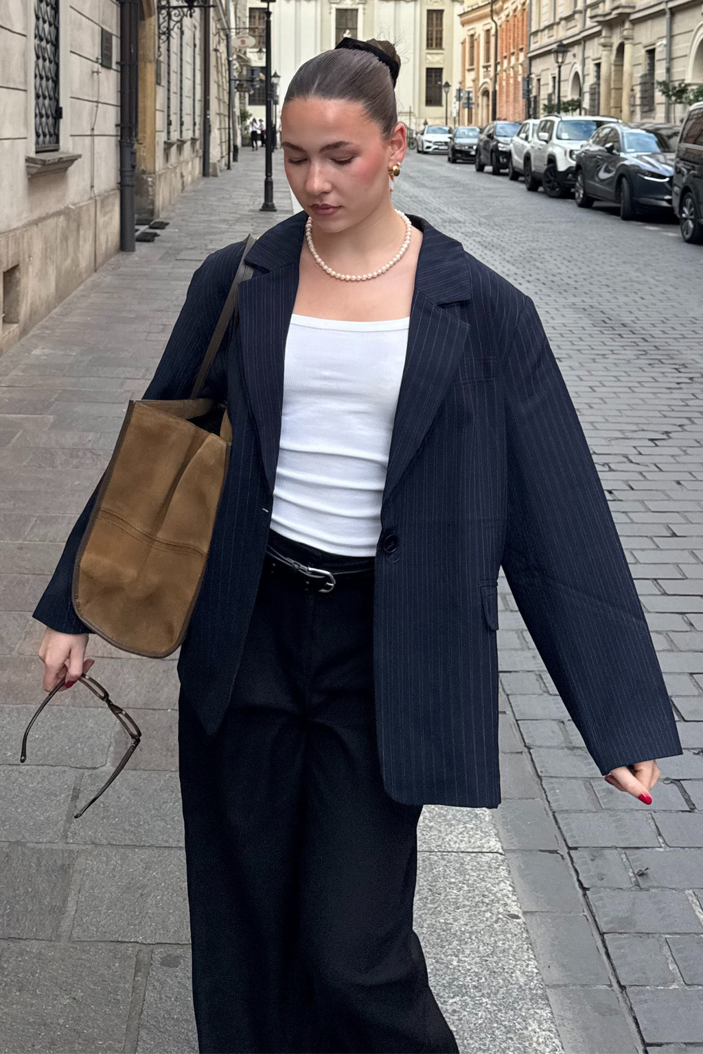 Predimenzioniran blejzer - mornarička Pinstripe