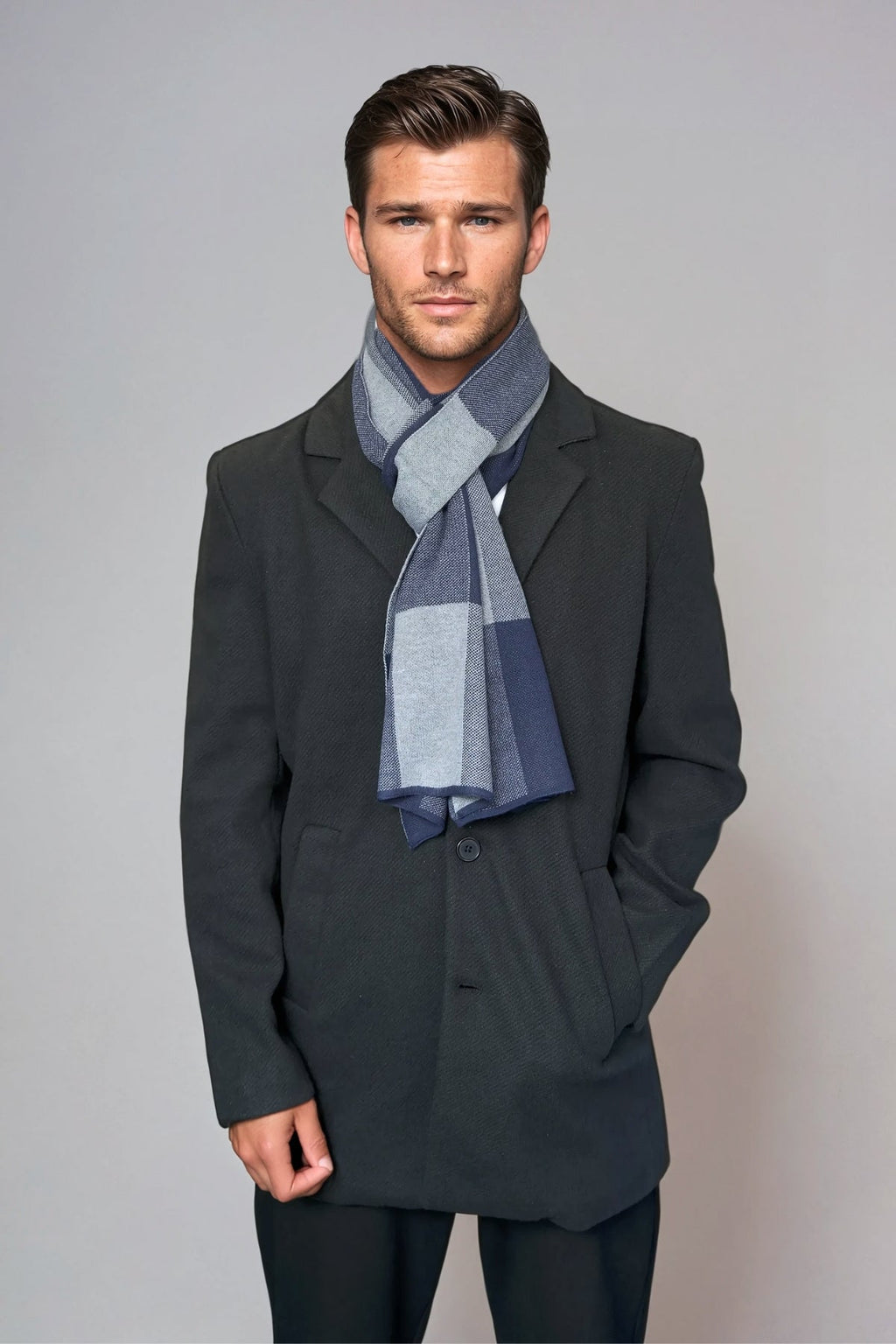Scarf - Navy Long Grid - Men