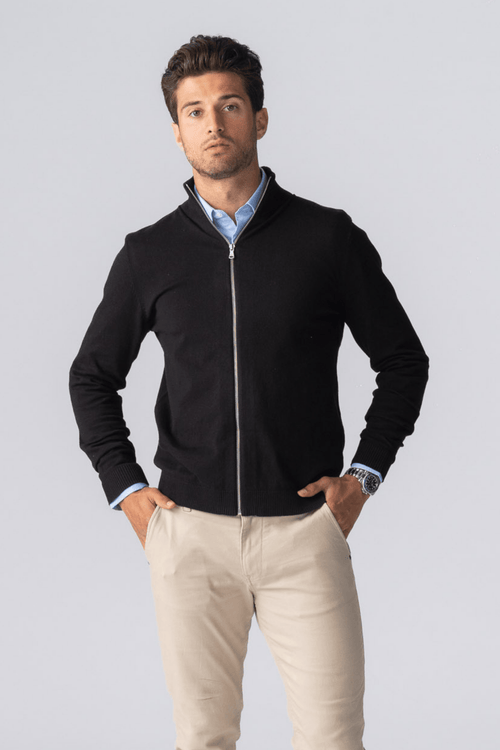 Pullover Zip Cardigan - Black