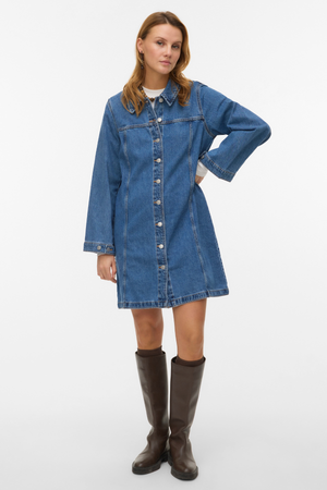 Findo Short Denim Dress - Medium Blue Denim