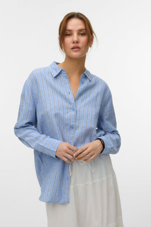 Vero Moda Linn Linen Shirt - Cornflower Blue