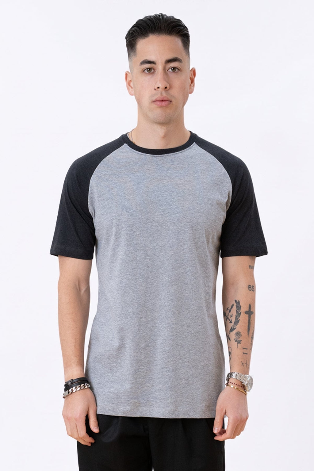 Basic raglan T-shirt - Black-Light Gray