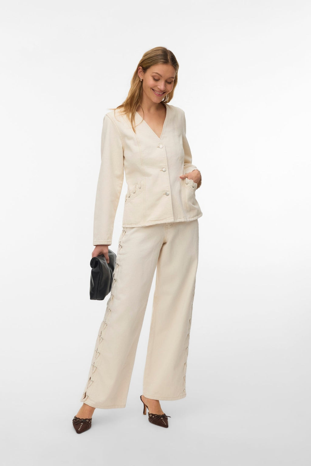 Rae Wide String Jeans - Ecru