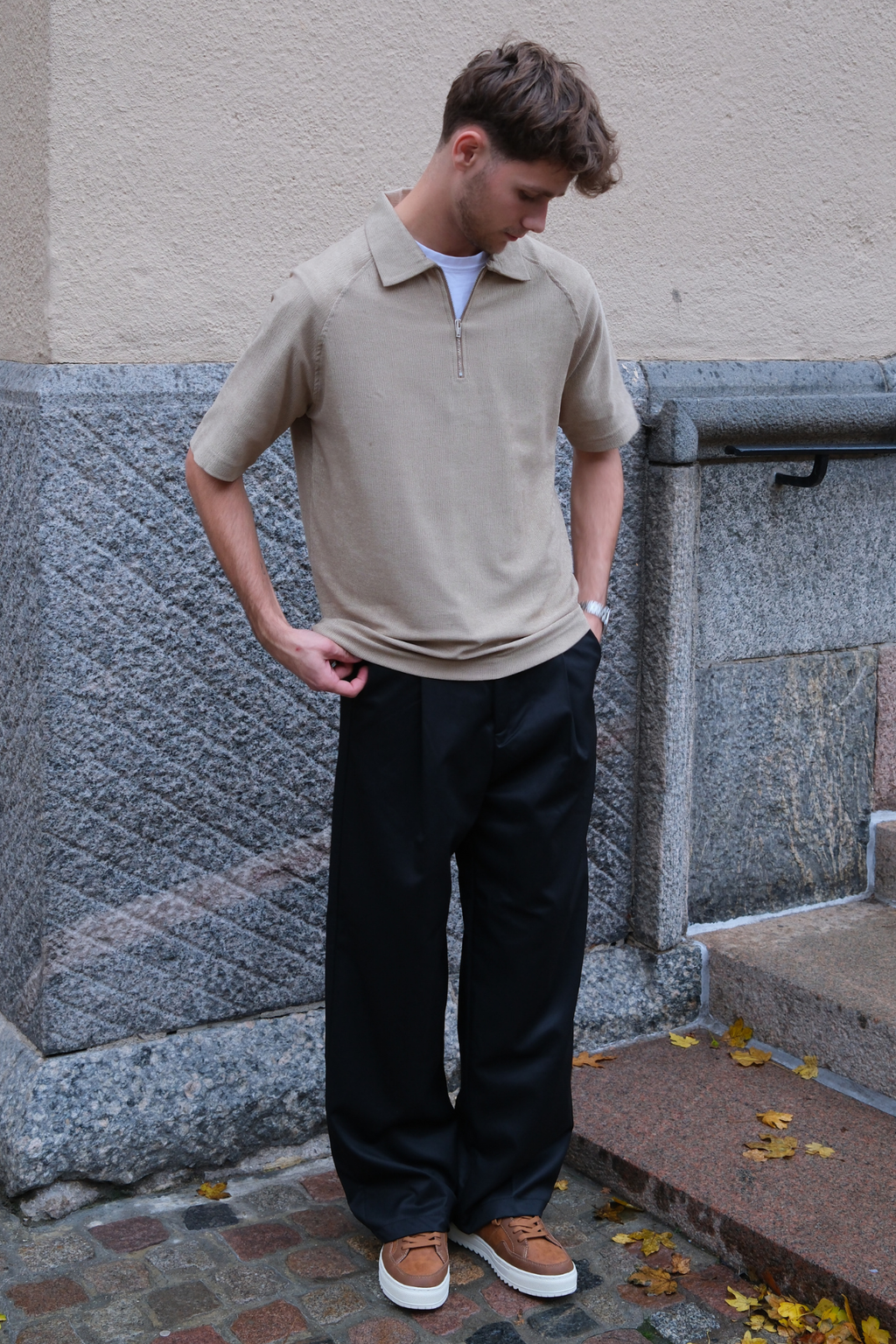 Enzo krátke rukávy polovica zips - khaki