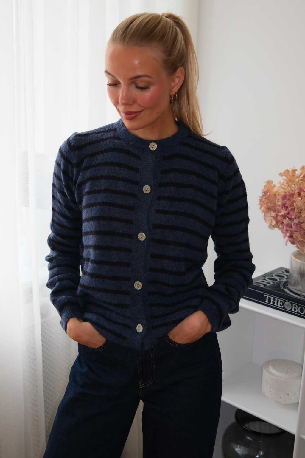 Crizette Striped Knit Cardigan - Blue/Deep Blue