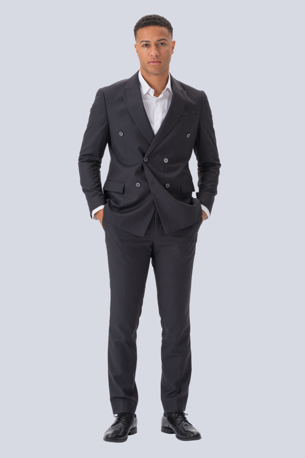 Premium Blazer dúbailte-breasted-liath-donn