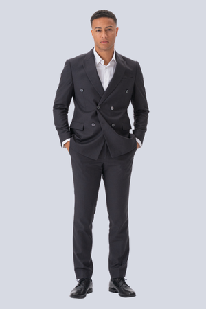 Premium Blazer dúbailte-breasted-liath-donn