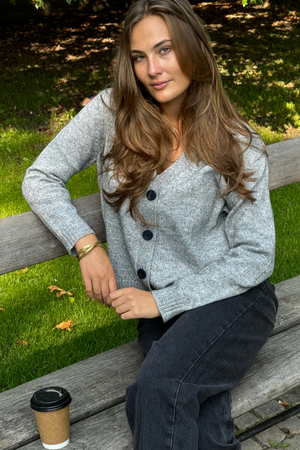 Knitted Cardigan - Light Grey Melange