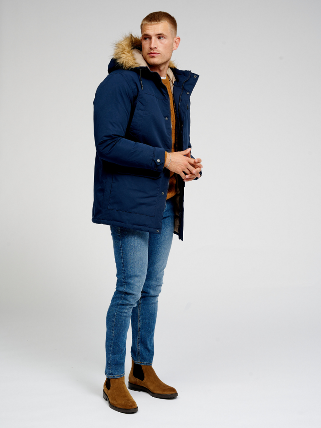 Classic Long Parka Jacket - Navy