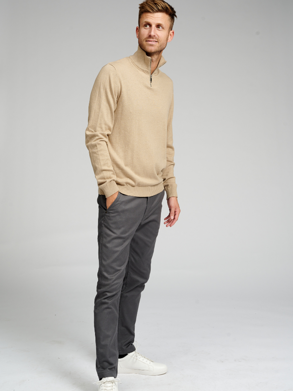 Basic Knit High zip - Beige