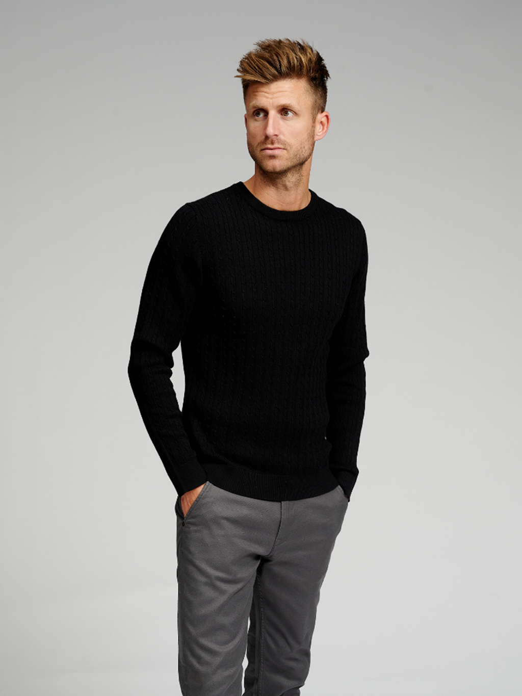 Cable Knit Crewneck - Black