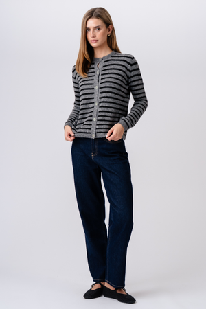 Crizette Striped Knit Cardigan - Grey/Black