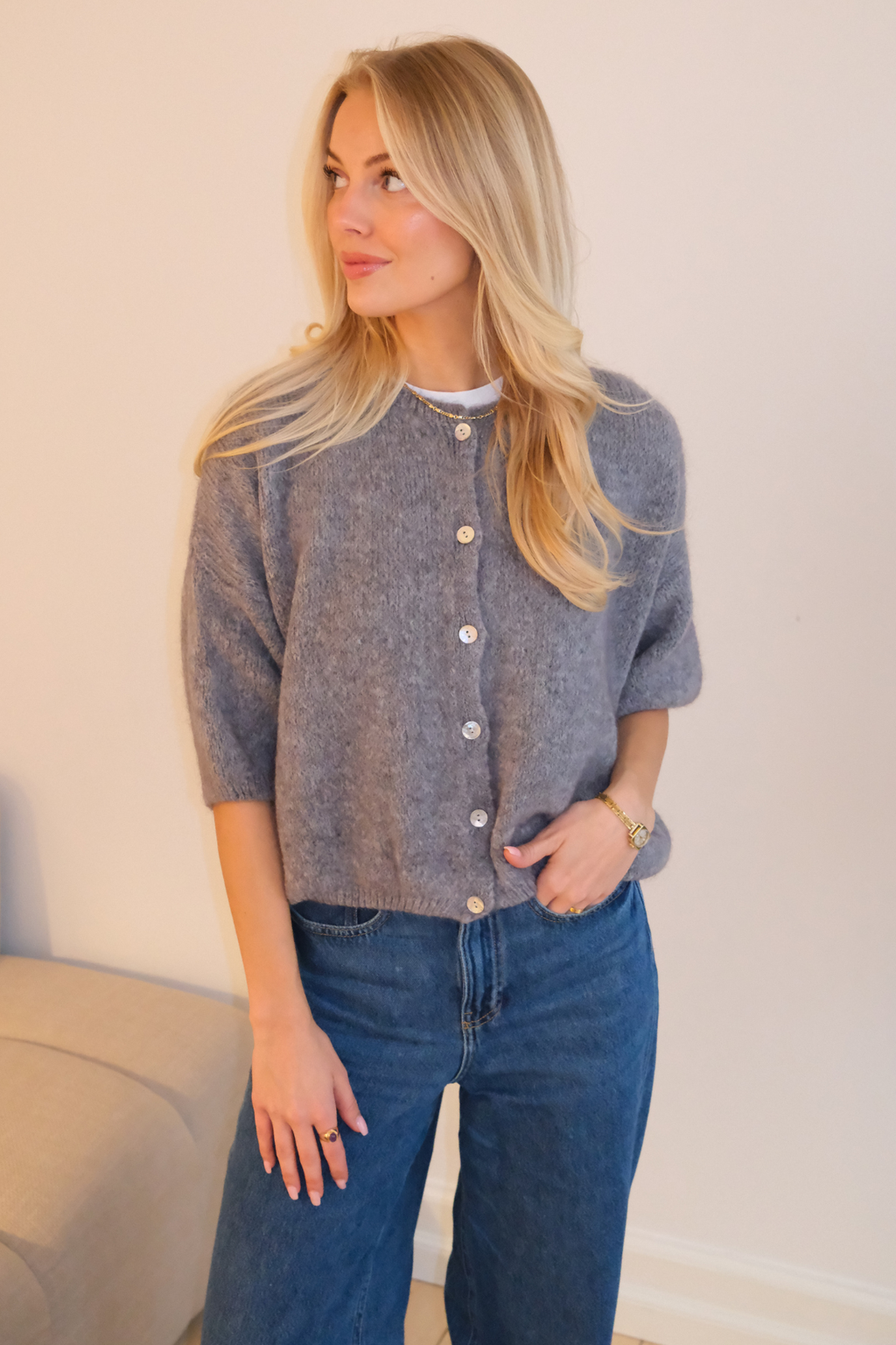 Mary Short Sleeved Knit - Grey