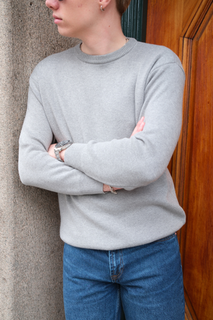 Crewneck Knit Sweater - Light Grey