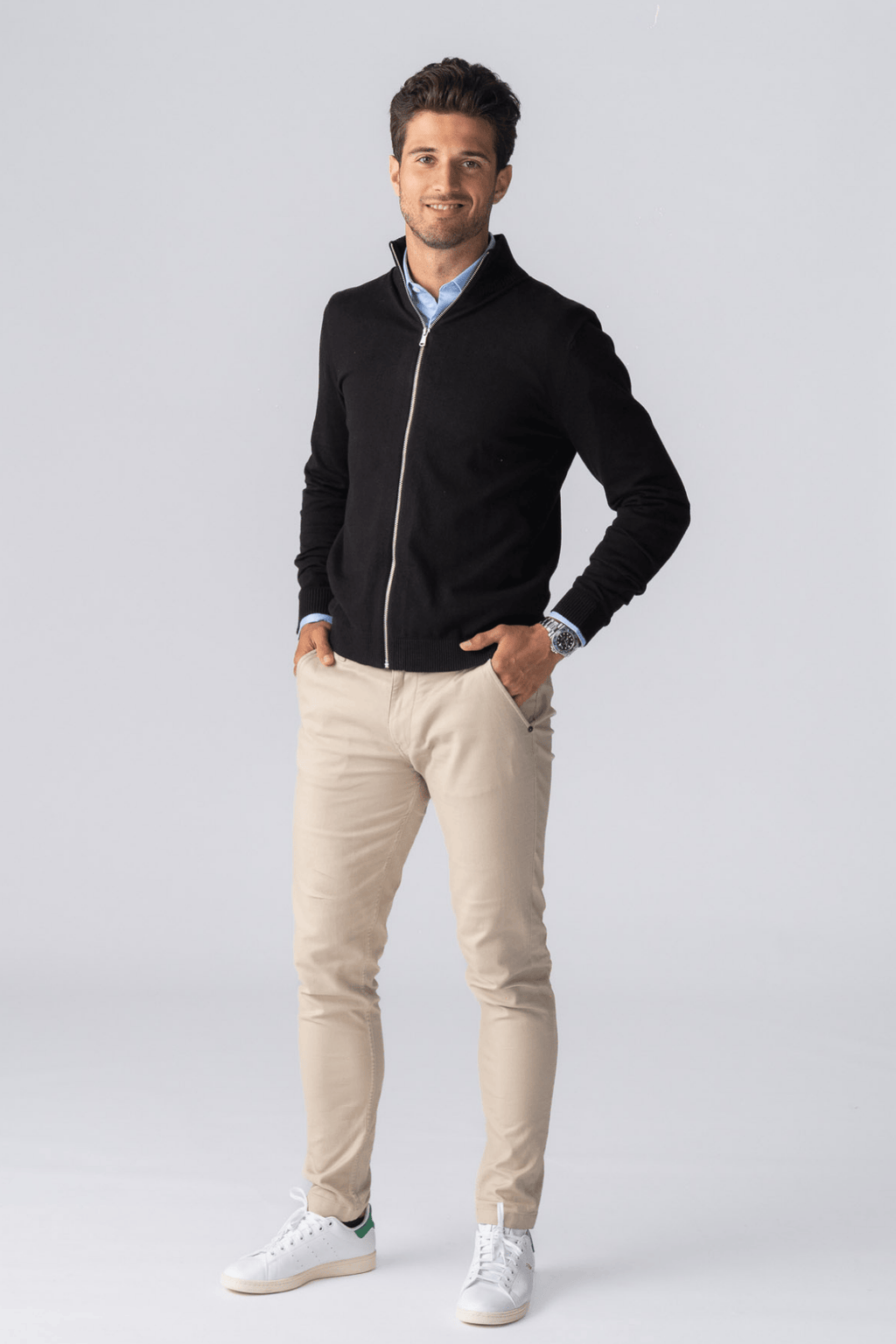 Pullover Zip Cardigan - Black