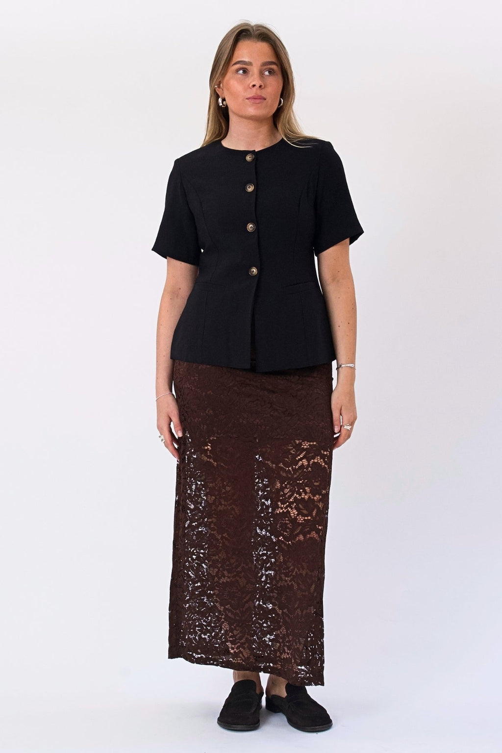 Amara Lace Maxi Skirt - Coffee