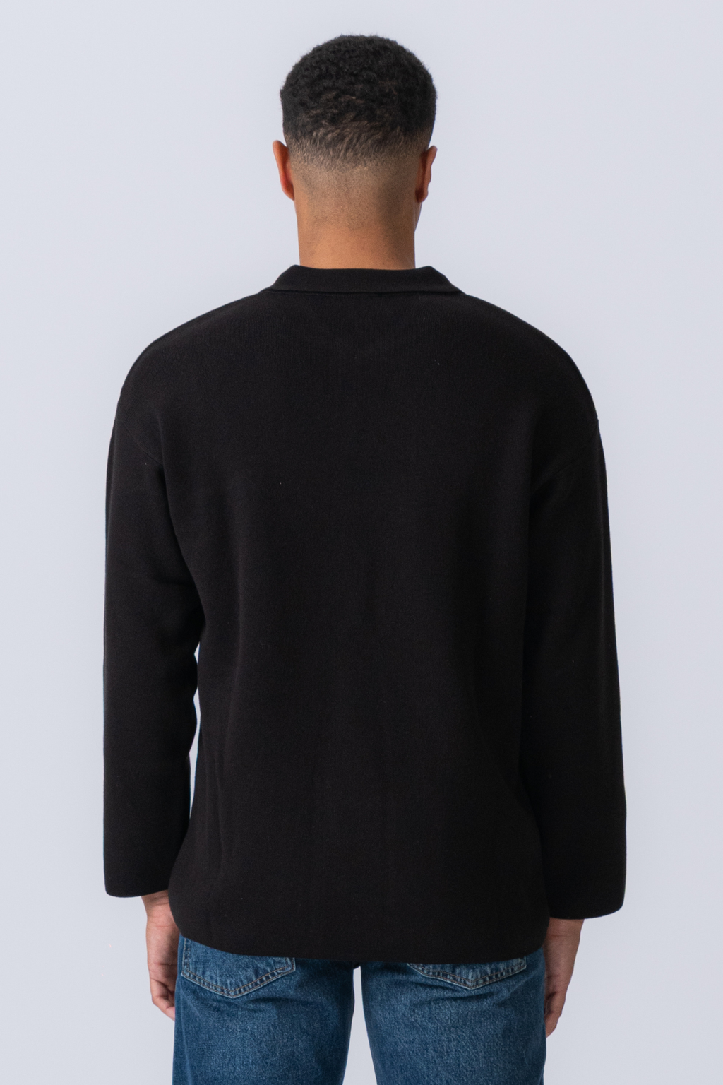 Knitted Long Sleeve Polo - Black