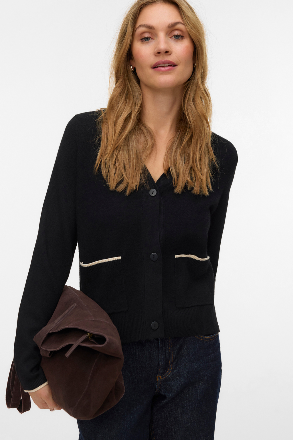 Gold V-Neck Contrast Cardigan - Black W. Birch