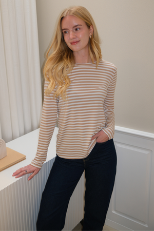 Stripped Long Sleeve Slim Fit - Beige