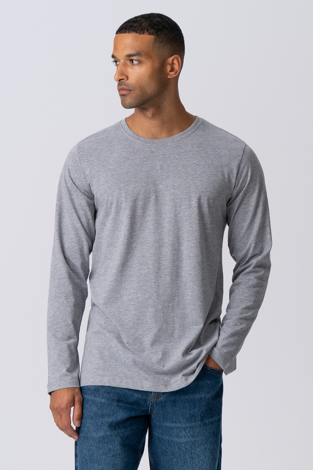 Basic T-léine le sleeved fada-liath