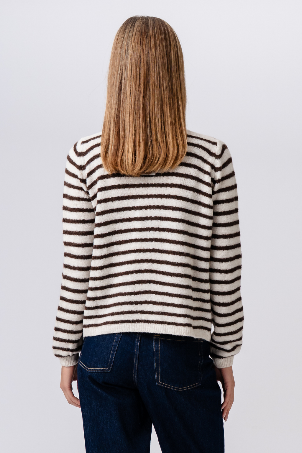 Crizette Striped Knit Cardigan - Off White/Brown