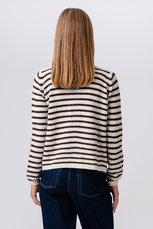 Crizette Striped Knit Cardigan - Off White/Brown