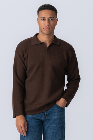 Polo muinchille fada cniotáilte - donn éadrom