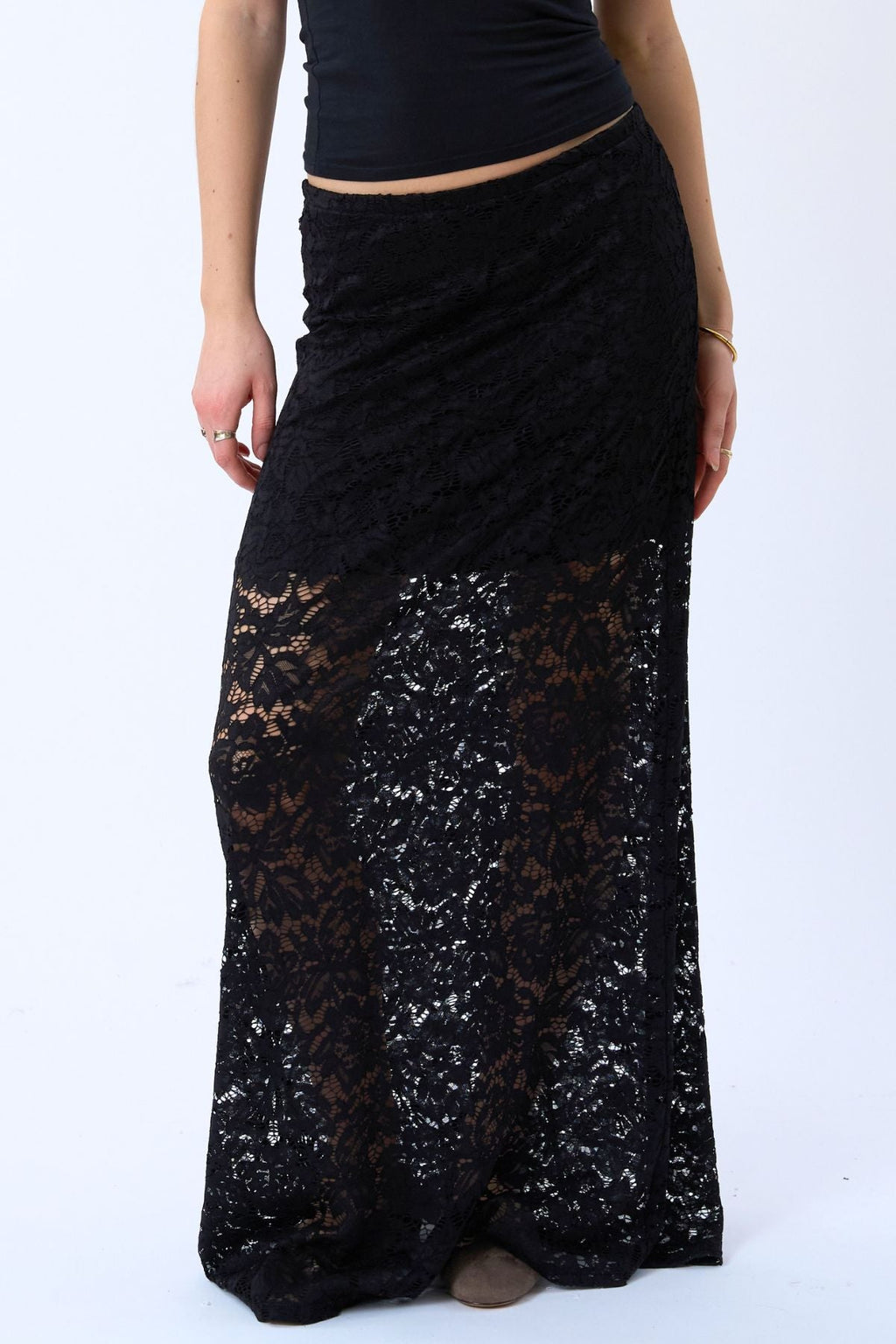 Amara Lace Maxi Skirt - Black