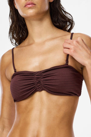 Kaya Seersucker Bikini Top - Deep Mahogany
