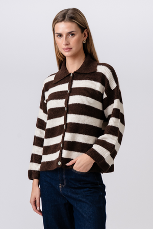 Josie Polo Knit - Brown/Off White