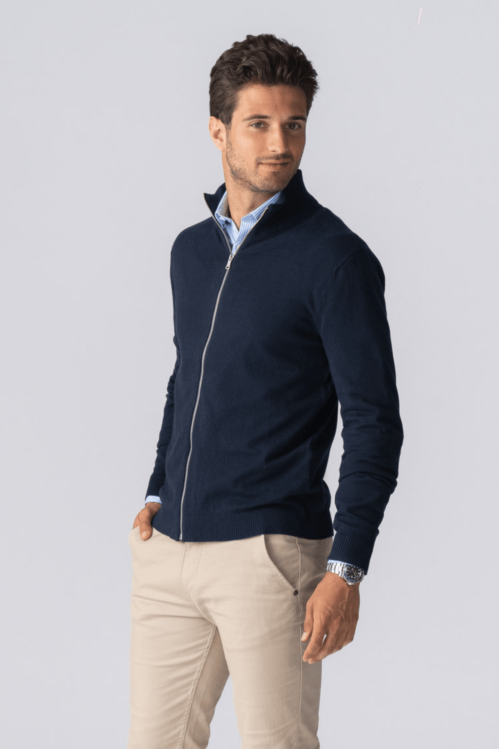 Pullover Zip Cardigan - Navy