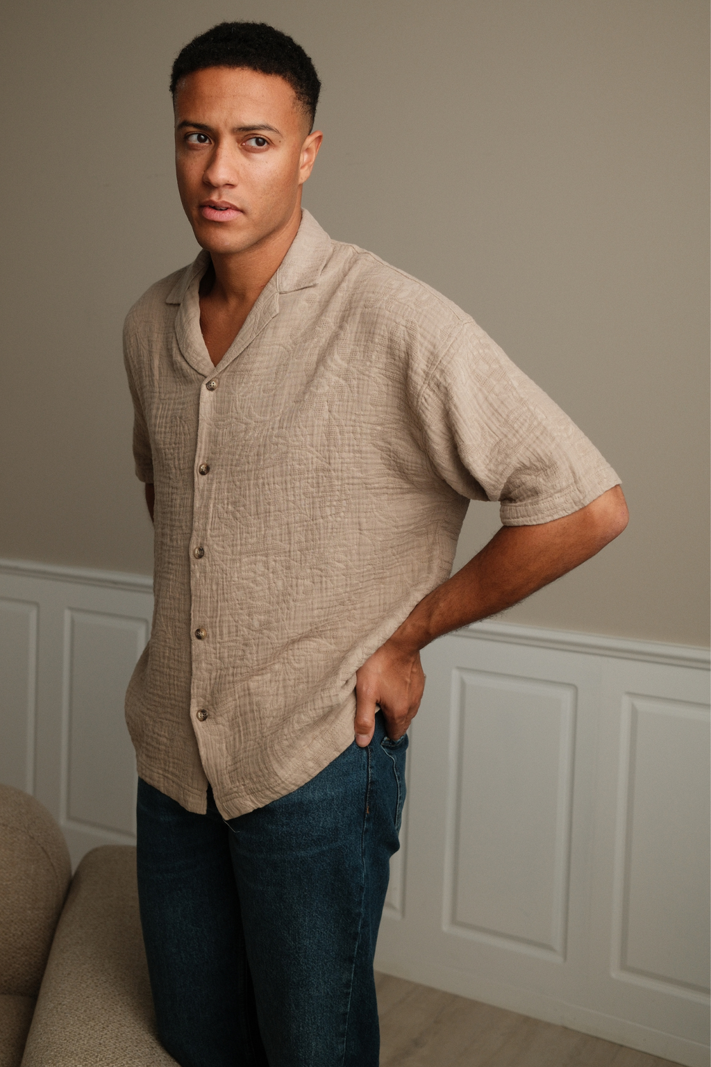 Léine muinchille gearr - gaineamh