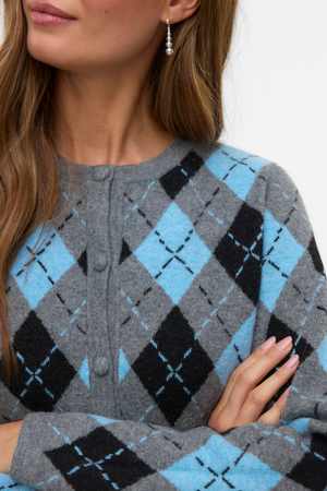 Giorgia O-Neck Cardigan - Medium Grey Melange