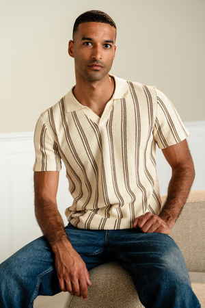 Prugasti pulover - pijesak