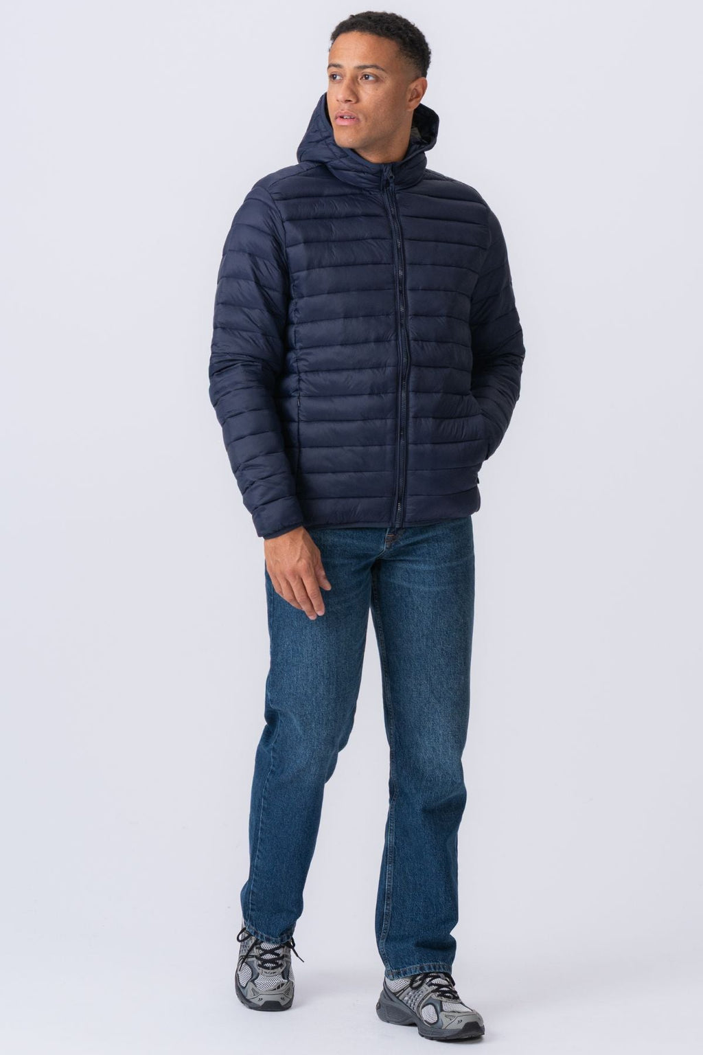 Hooded Light Puffer Jacket - Navy