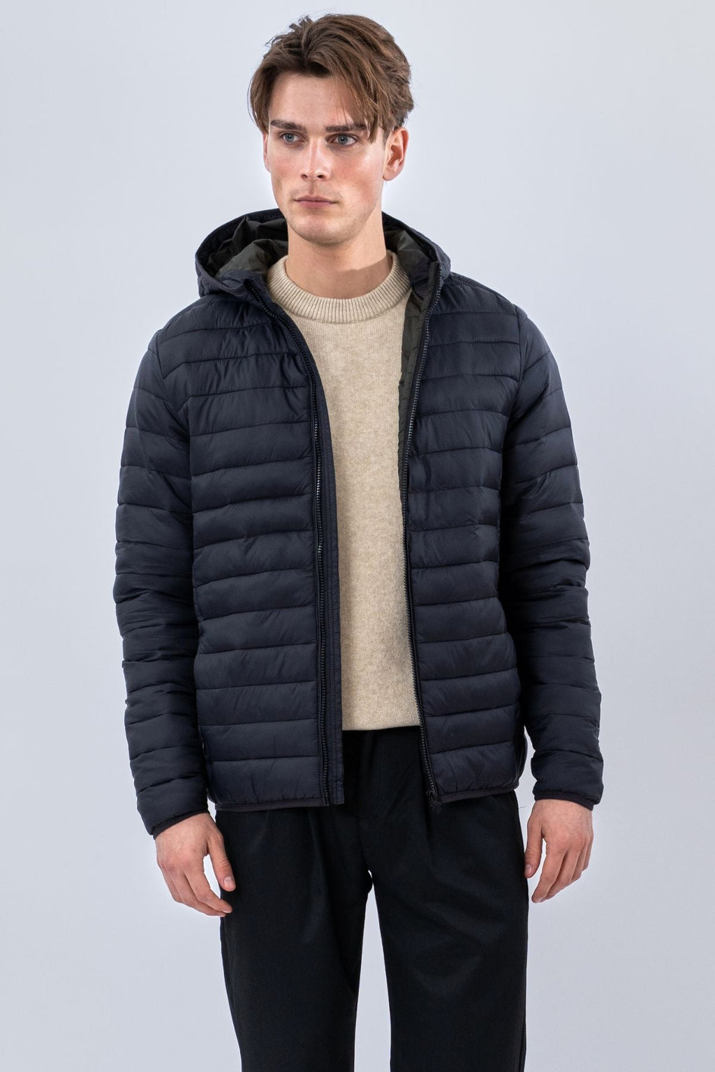 Hooded Light Puffer Jacket - Black