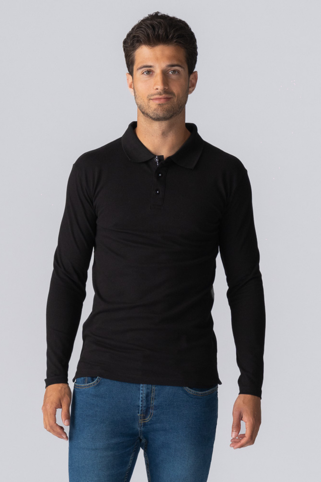 Muscle Long Sleeve Polo Shirt - Black