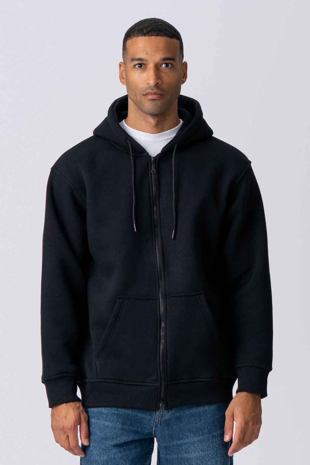 Relaxed Zip Hoodie - Black