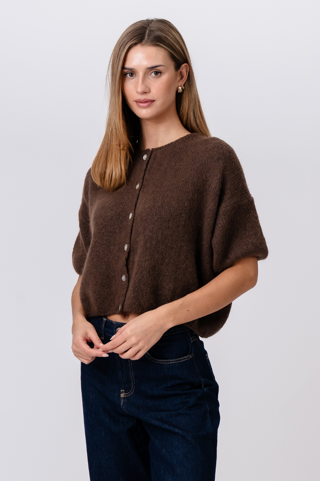 Mary Short Sleeved Knit - Brown