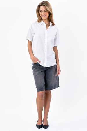 Short Sleeve Linen Shirt - White